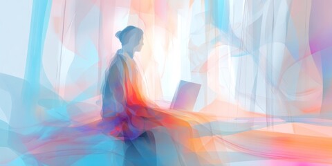 Abstract figure working on a laptop