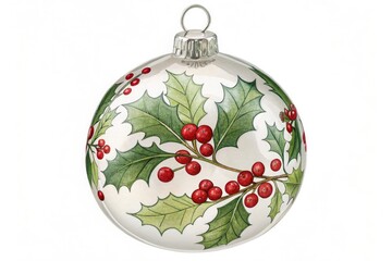 Fototapeta premium Decorative Glass Ornament Featuring Holly and Red Berries Generative AI