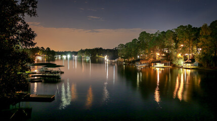 Fototapeta premium A tranquil scene capturing the stillness of night over a calm lake. Generative AI