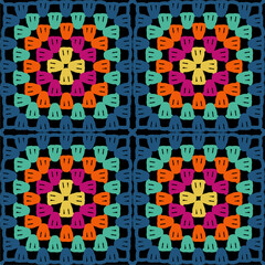 Pattern with crochet granny square wallpaper handmade decorative art design print