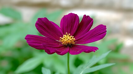 Fototapeta premium Deep purple cosmos flower in full bloom, delicate petals, golden center