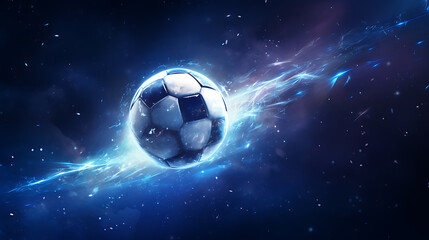 Fototapeta premium A single soccer ball drifting weightlessly among distant stars