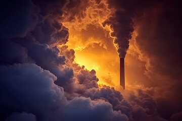 Air pollution. Smokestacks making air pollution over dramatic sky
