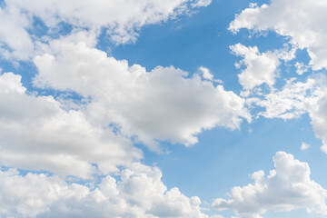 Beautiful view of blue sky with clouds at sunrise. Sky clouds background. Partly cloudy. Background cloud summer. Sky cloud clear with sunset. Natural sky