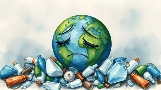 Plastic waste in the world world environment day watercolor design. Generative AI - Powered by Adobe