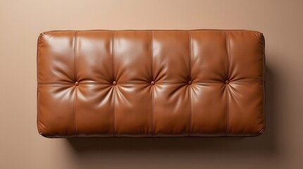 Obraz premium Elegant brown leather tufted sofa on a soft beige background, perfect for modern living spaces.