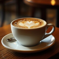 Cafe latte with a heart-shaped foam design.