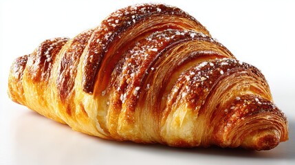 a fresh, golden-brown croissant with flaky layers on a white isolated background, warm and buttery design