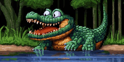 Obraz premium 16-bit pixel art crocodile