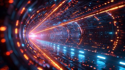 Naklejka premium Futuristic glowing tunnel of data and light high resolution image
