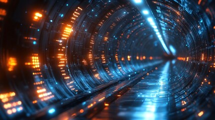 Fototapeta premium Futuristic Neon Tunnel: A Digital Journey Through Illuminated Pathways