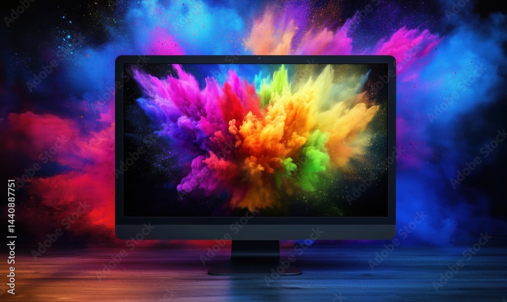 Fototapete vibrant color explosion on computer screen with abstract background effects