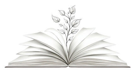 Open book illustration shows a plant growing up from the turning pages.