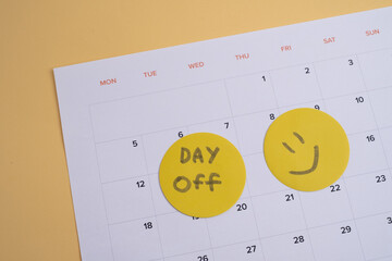 Day off - workplace message in the office. Concept of absence from work and day off