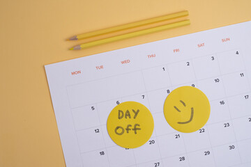 Day off - workplace message in the office. Concept of absence from work and day off