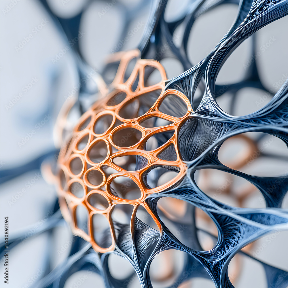 Leinwandbilder Abstract 3D structure with intricate network patterns. Ideal for architectural models or artistic representations of complex systems or organic structures.
