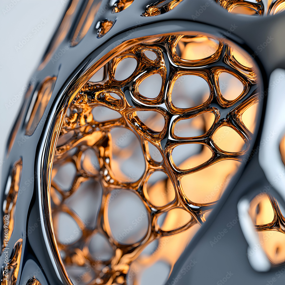 Poster intricate structure showcasing geometric patterns and a shiny metallic interior. ideal for futuristi