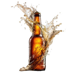 Refreshing golden ale brew in glass bottle with dynamic splash for product advertising and marketing use