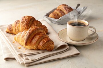 Delicious Croissants and Coffee Ready for Morning Enjoyment Generative AI
