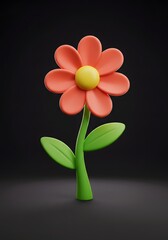 Obraz premium Stylized Rendered Flower with Vibrant Colors, Representing Growth and Natural Beauty on Dark Background
