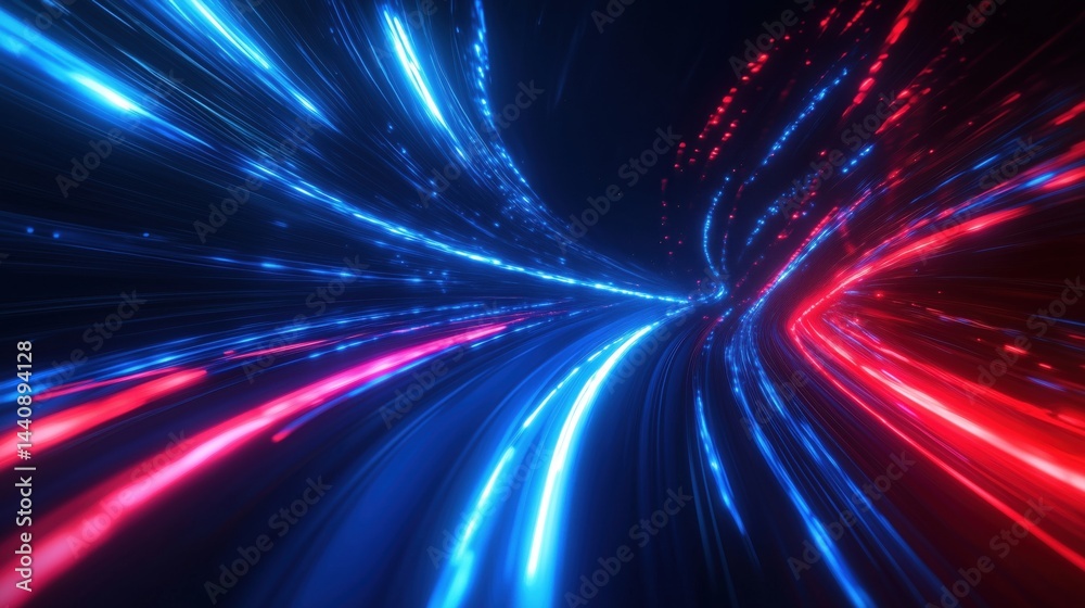 Poster dynamic blue and red light trails creating a futuristic abstract background