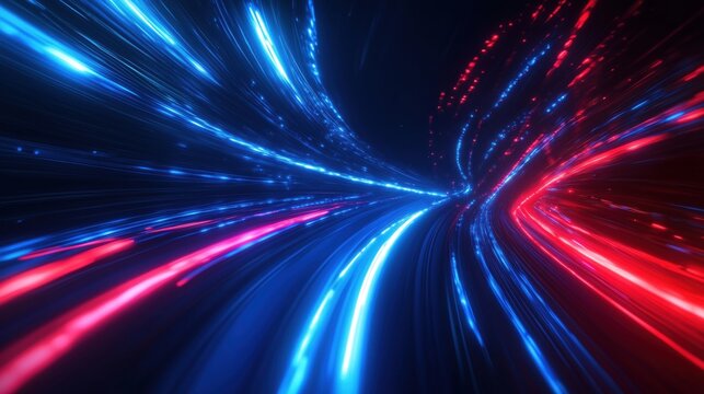 Dynamic blue and red light trails creating a futuristic abstract background