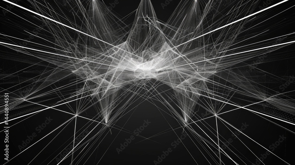 Poster an abstract representation of a geometric architectural structure, showcasing thin, angled lines and