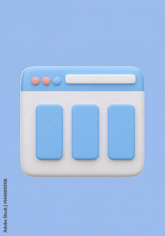 Poster Abstract 3D rendering of a browser window interface with pastel color palette symbolizing technological connectivity and software design