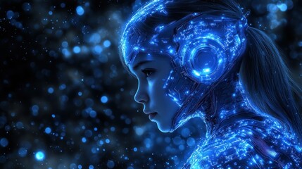 Naklejka premium Cybernetic Girl: A Digital Portrait of AI Sentience