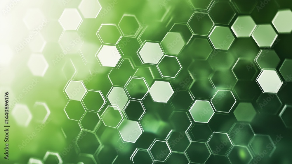 Poster abstract green hexagonal pattern background with light reflections and gradients