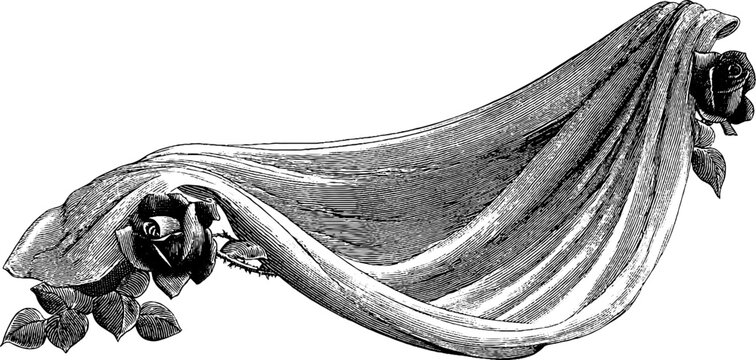 Elegant wedding veil with rose accents - engraved design for ceremonial invitations.