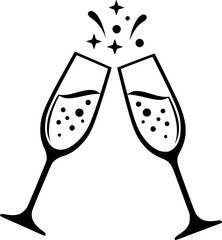 Minimalist Black and White Clinking Champagne Glasses Icon