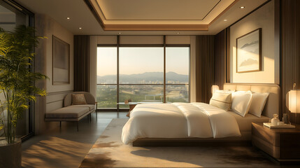 Luxury bedroom with city view