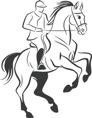 Ink style Illustration of an Equestrian Rider on a Rearing Horse