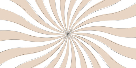 Abstract vibrant optical illusion pattern and radial brown with white stripes. Vintage beam sunburst texture. Radial sunrise or sunset light retro Spiral radial design.