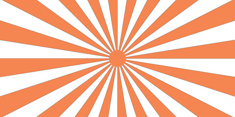 Abstract vibrant optical illusion pattern and radial orange with white stripes. Vintage beam sunburst texture. Radial sunrise or sunset light retro Spiral radial design.