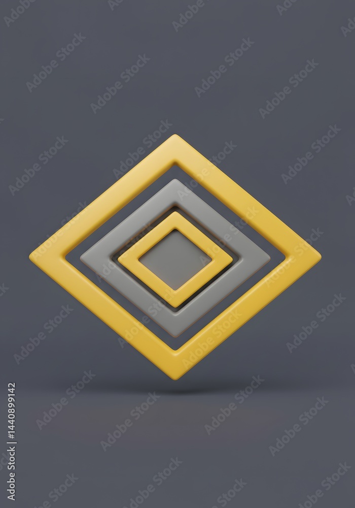 Poster Geometric abstraction featuring concentric diamond shapes with varied textures and complementary color scheme on plain backdrop