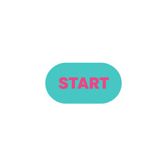 Start button icon in turquoise with pink text on a white background
