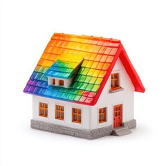 Rainbow roofed house model isolated on white background