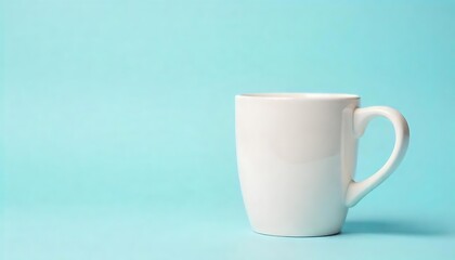  Love in Every Sip A Close-Up of a White Mug with Love Handle on isolated pastel blue background, created with generative ai