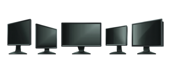 Pack of Computer Monitors Against Transparent Background for Technology Branding, Office Promotion, or Digital Design Projects