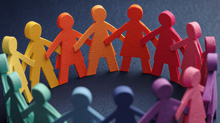 Colorful Paper Chain Dolls Holding Hands in a Circular Formation  