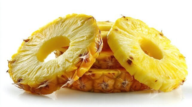 a fresh, ripe pineapple sliced into rings on a white isolated background, tropical and juicy design