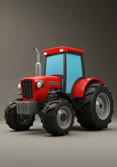 Obraz premium Stylized red tractor illustration, offering a whimsical take on agricultural machinery suitable for children's content or animation projects
