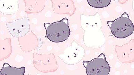 Cute cartoon cats pattern on a pastel background.