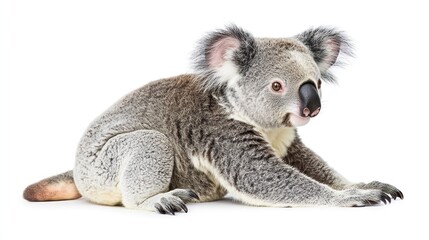 Adorable koala cub, sitting, looking sideways
