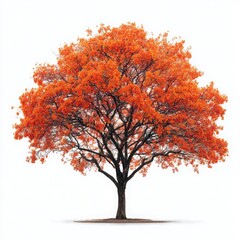 Orange leafed tree isolated on white background