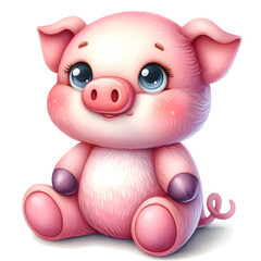 Naklejka premium Cute watercolor illustration of pig plush toy isolated on white 