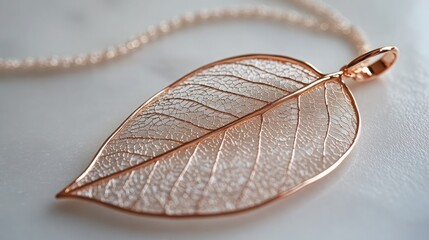 Fototapeta premium A delicate pendant in the shape of a leaf skeleton