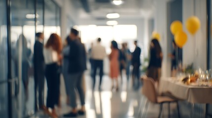 Business people in blurred office party at center event  
